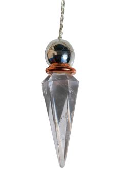 Pendule divinatoire Cristal de roche facetté - métal argenté et cuivré