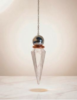 Pendule cristal de roche argent & cuivre | Pureté & radiesthésie
