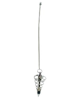 Pendule divinatoire métal Spirale argentée avec chaîne argentée PM