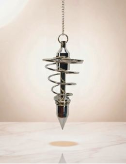 Pendule divinatoire XL métal Spirale argentée avec chaîne argentée - Diamètre 2.5 cm