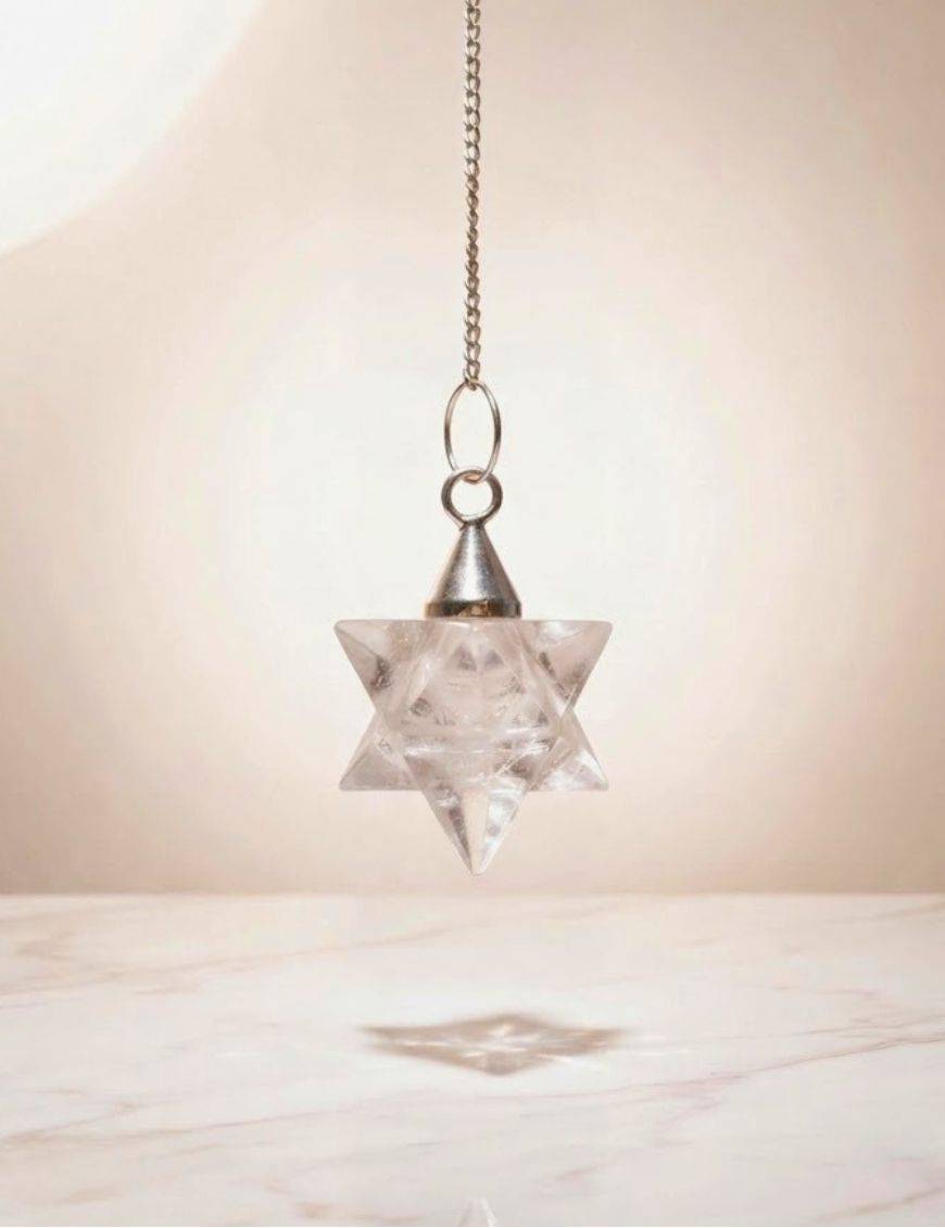 Pendule Merkaba cristal de roche - harmonisation & clarté