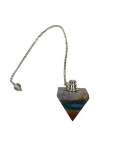 Pendule divinatoire pyramide 7 chakras avec chaîne argentée