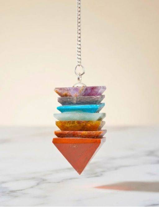Pendule divinatoire pyramide 7 chakras chaine argentée