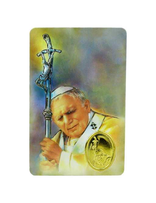 Carte Pape Jean-Paul II avec médaille et prière en français