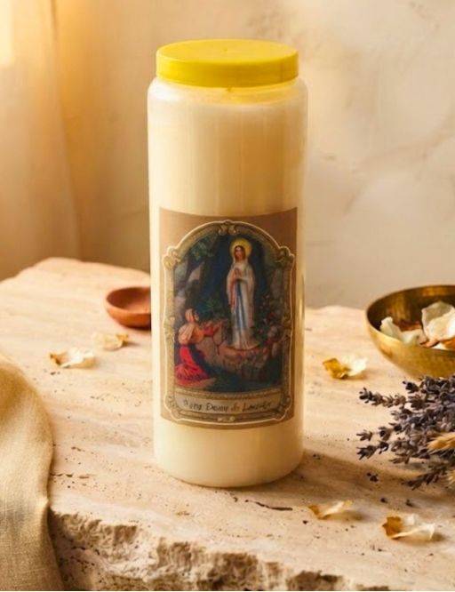 Bougie Veilleuse Blanche 9 jours Notre Dame de lourdes - 9x12.5cm