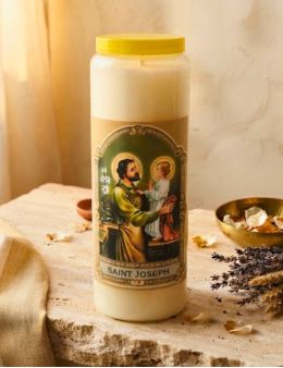 Bougie Veilleuse Blanche 9 jours Autocollant Saint Joseph - 9x12.5cm