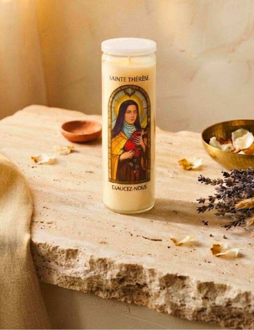 Bougie de neuvaine vitrail Sainte Thérèse