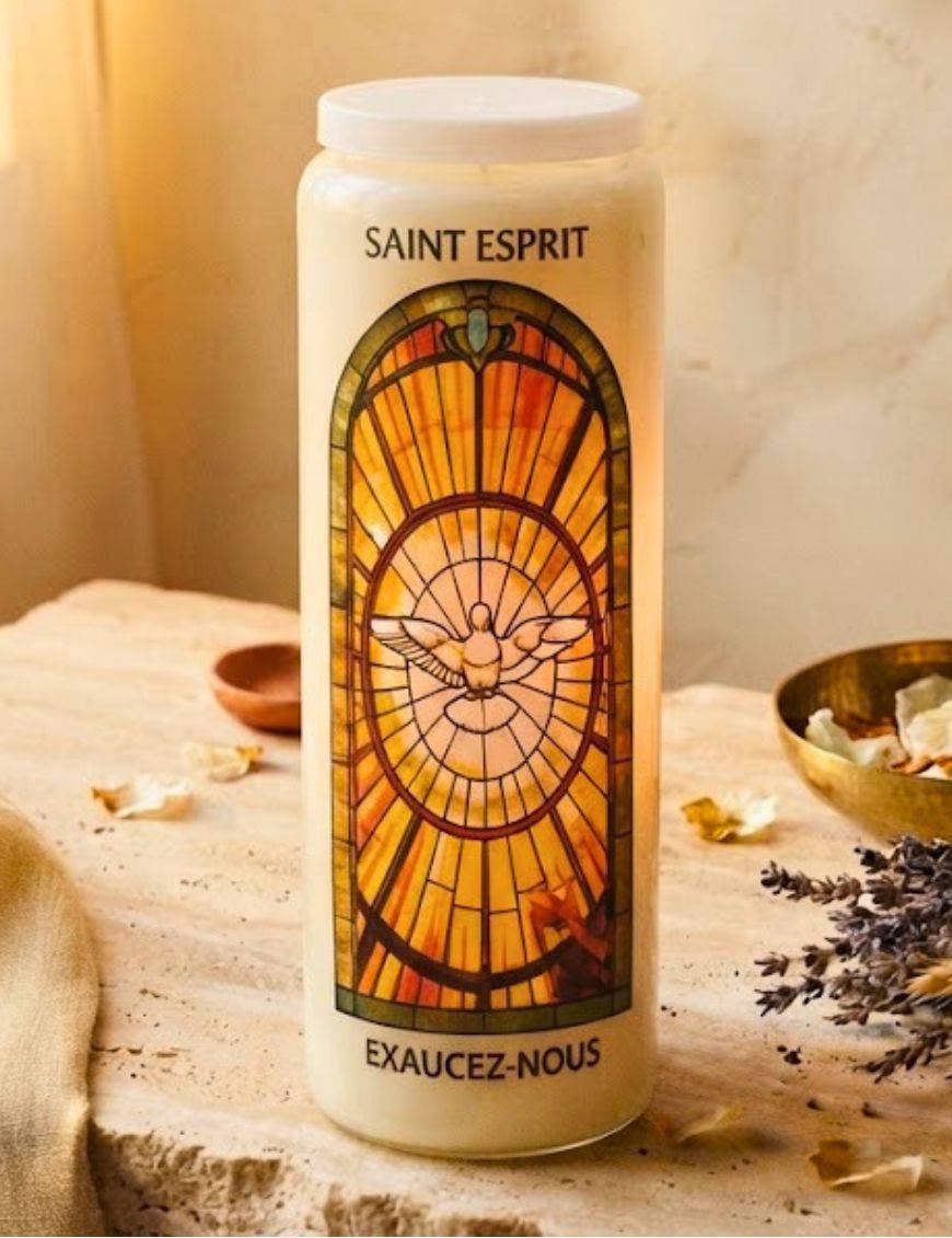 Bougie de neuvaine vitrail Saint Esprit