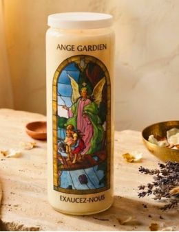 Bougie de neuvaine vitrail Ange Gardien