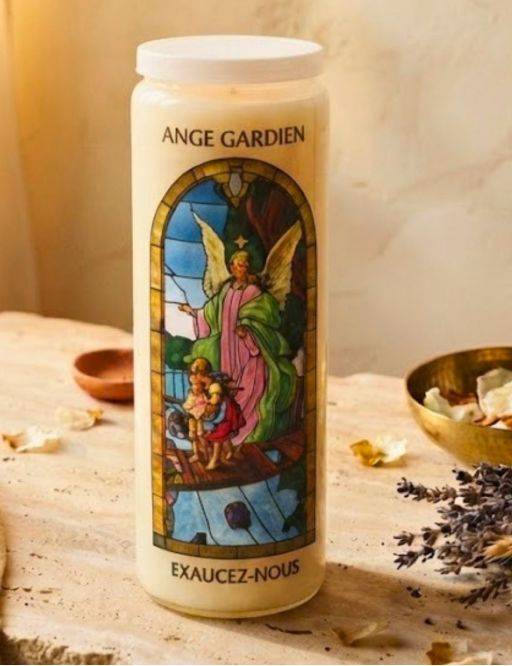 Bougie de neuvaine vitrail Ange Gardien