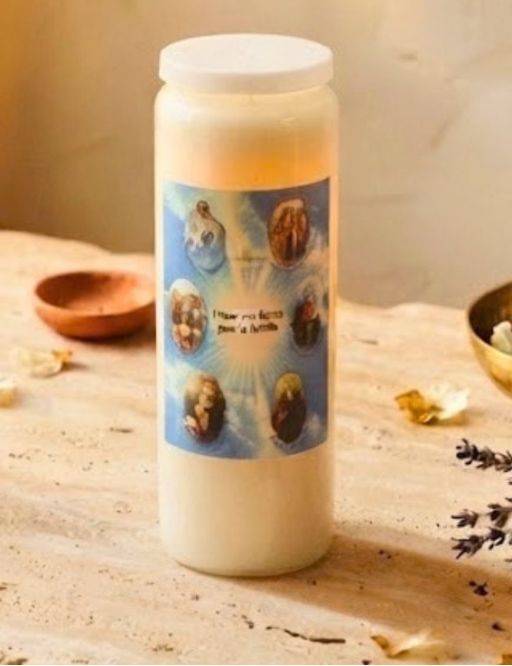Bougie de neuvaine 9 jours 100% végétal avec autocollant Bonheur