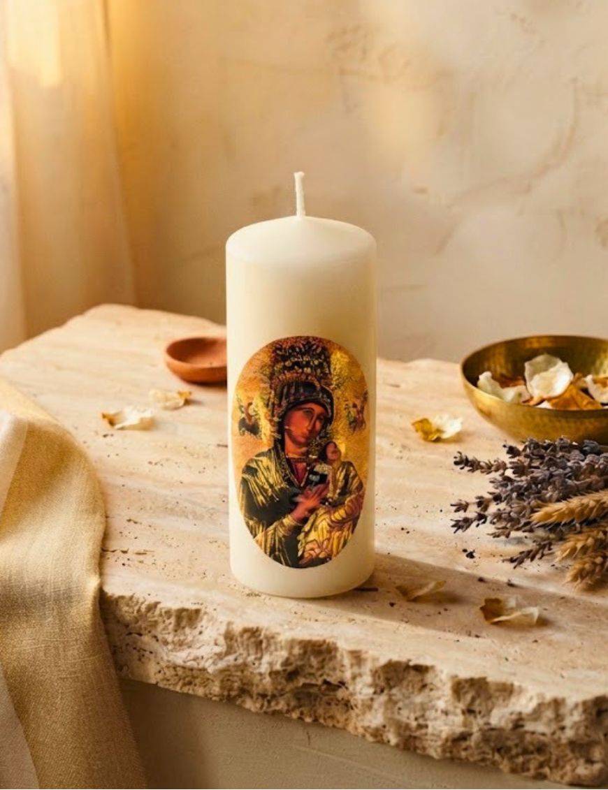 Bougie blanche / Cierge Notre Dame du Perpétuel Secours
