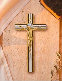 Superbe crucifix / croix en bois doré et argenté, Christ en métal doré