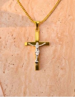 Pendentif crucifix en plaqué et or et Christ en argent 925