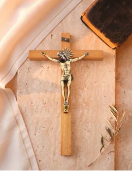 Grand crucifix / grande croix bois avec Christ en métal 43 cm