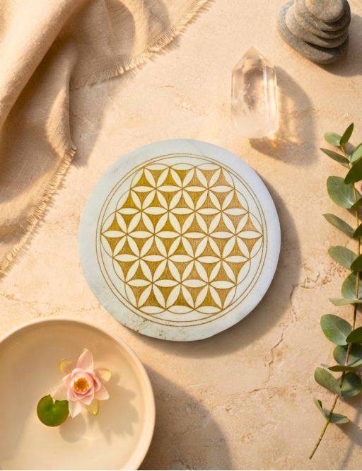 Plaque de rechargement - Sélénite - Fleur de vie - 8 cm