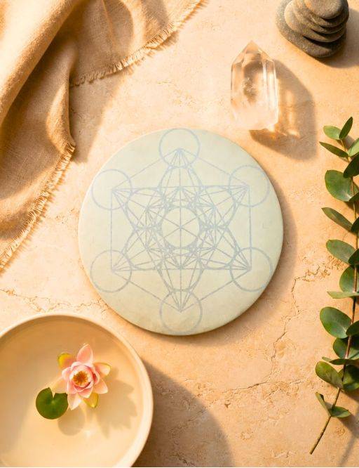 Plaque de rechargement - Sélénite - Cube de Métatron - 13 cm