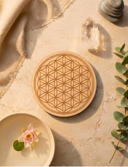 Plaque de rechargement Fleur de Vie Sculpté - Bois - 20cm