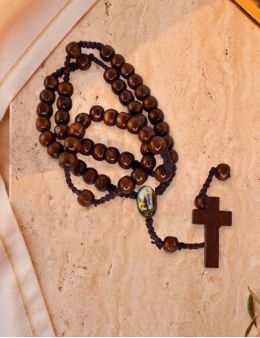 Chapelet dominicain tressé en bois marron | Prière du rosaire