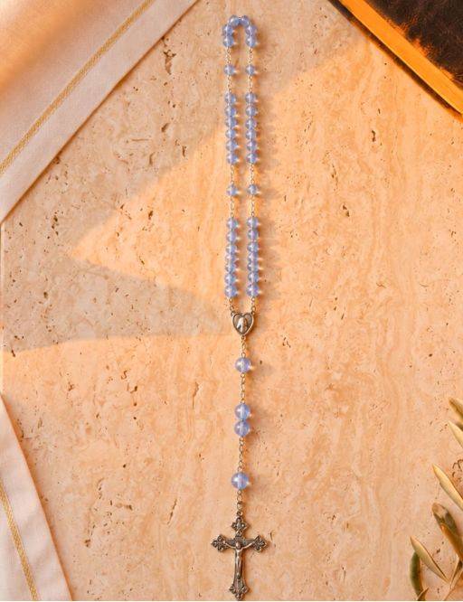 Chapelet Échelle du paradis, perles bleues et boîte