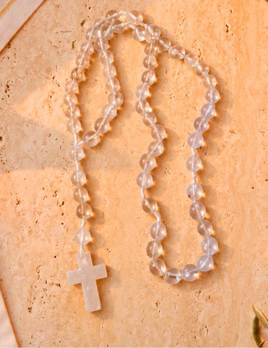 Chapelet en cristal de roche, pierres fines 6 mm