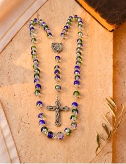 Chapelet Chaine - ND de Lourdes - Perles en Verre Vertes et Violettes