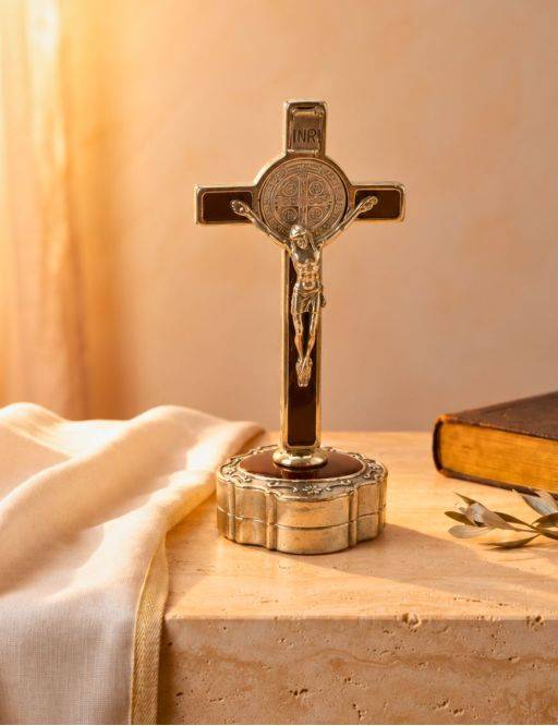 Calvaire / Crucifix / Croix de Saint Benoit avec boite dans le socle