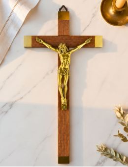Crucifix / croix en bois 30 cm et christ en bronze