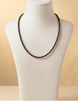 Cordon Ciré noir avec Fermoir en argent - 40cm