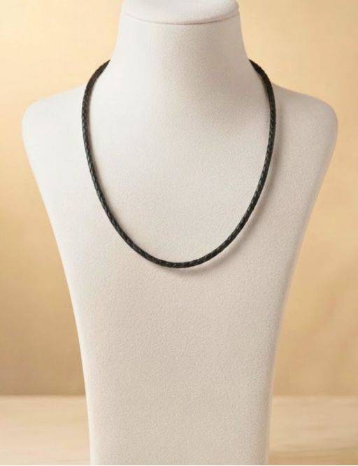 Cordon Ciré noir avec Fermoir en argent - 40cm