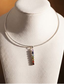 Pendentif argent pierres des chakras long