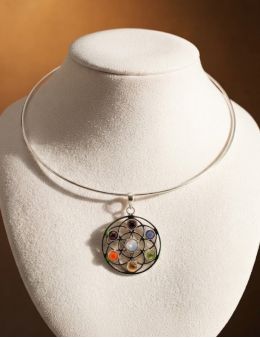 Pendentif argent mandala et pierres - 3,5 cm