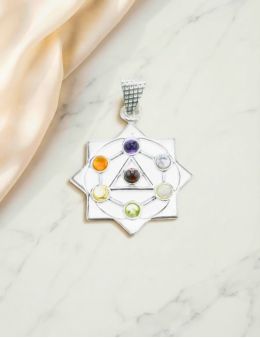 Pendentif Octogramme 7 chakras - argent et pierres