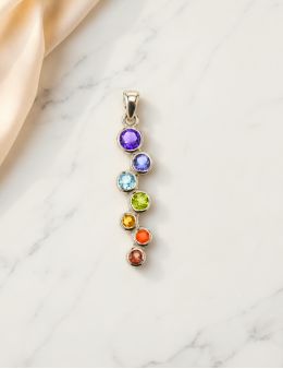 Pendentif argent 7 chakras ronds irréguliers