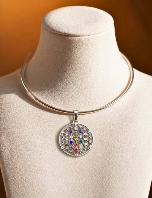 Pendentif plaqué Argent - 7 chakras - Conique