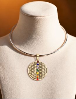 Pendentif plaqué Argent - 3,5 cm - 7 chakras - Linéaire