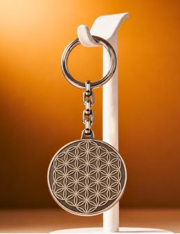 Porte clé Fleur de vie - Acier inoxydable - 3 cm