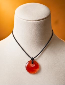 Pendentif pierre ronde percée - Vierge - Cornaline