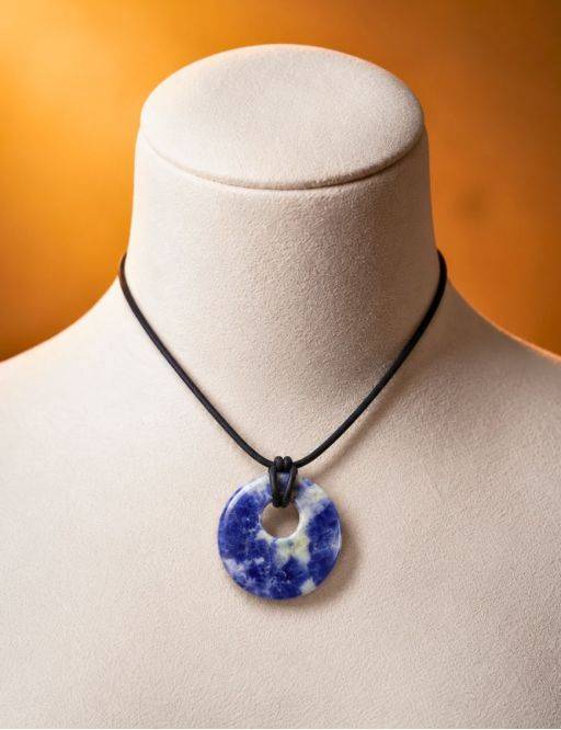 Pendentif pierre ronde percée - Sodalite