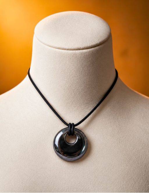 Pendentif pierre ronde percée - Hématite