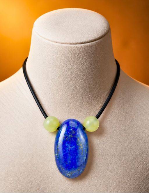 Collier corde et pierres, composition unique Lapis Lazuli et Jade