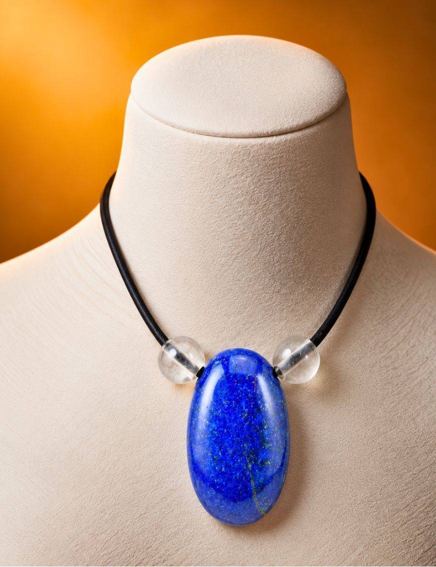 Collier corde et pierres, composition unique Lapis Lazuli et cristal de roche