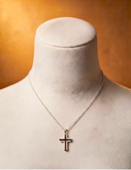 Pendentif croix acier noir | double relief, foi