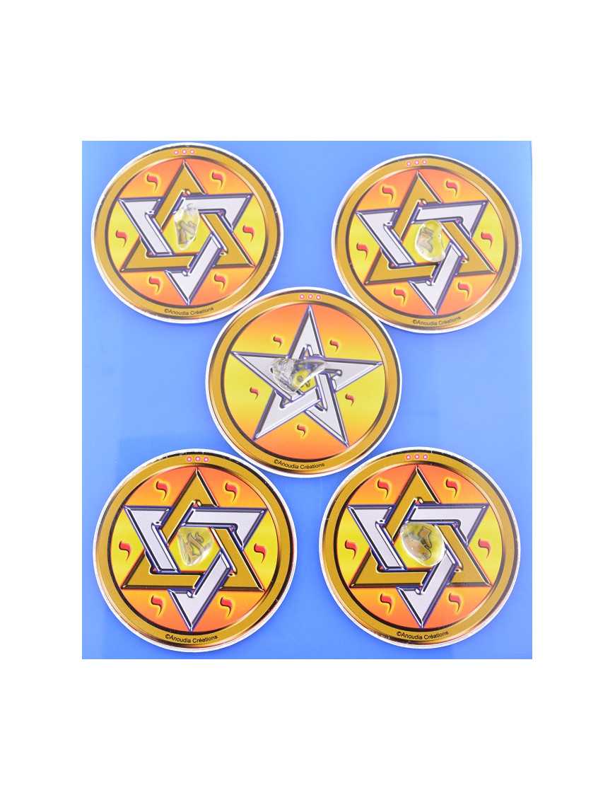 Quadrilatères de protection - 4 hexagrammes/1 pentagramme/5 cristaux de roche