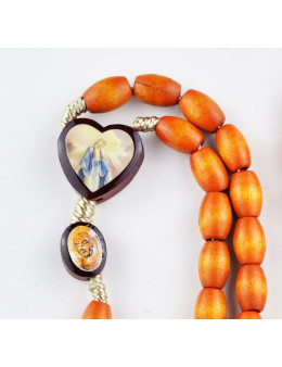 Chapelet corde avec images de saint et perles bois ovales