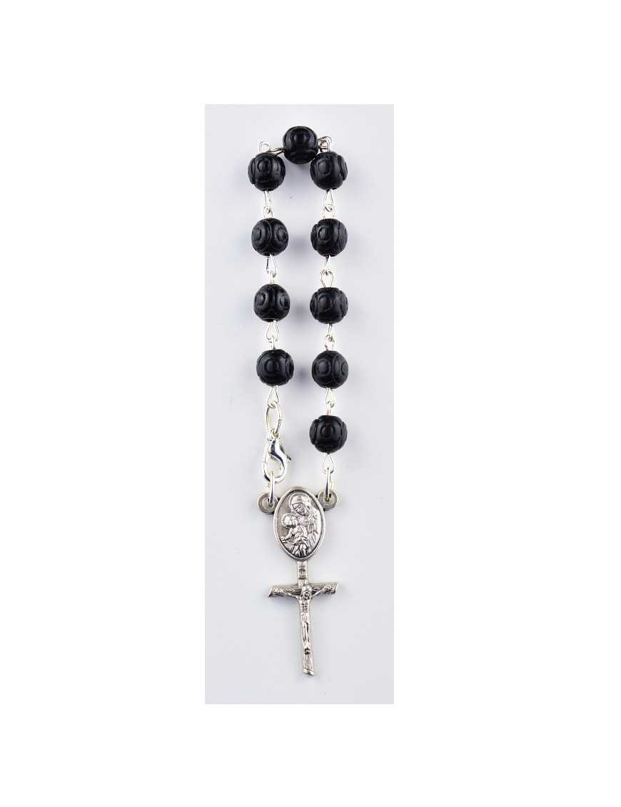 Dizainier avec chaîne argentée et perles noires imitation bois