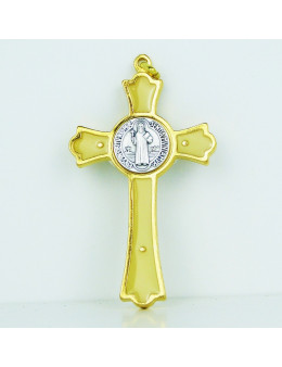 Croix Saint Benoit en métal doré et émail coloré