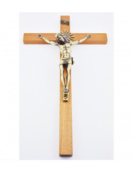 Grand crucifix bois avec Christ en métal 43 cm