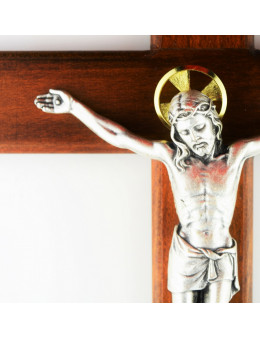Crucifix en bois 23 cm avec Christ en métal argenté