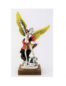 Statue Saint Michel métal peint avec socle bois - 23 cm